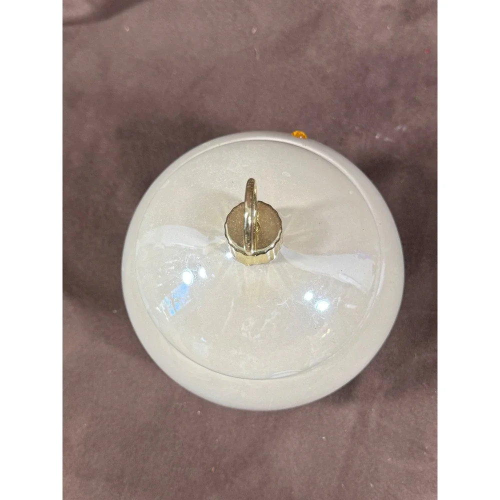 Teleflora Gift Christmas Ornament Ceramic Lidded Jar Rhinestone Tree Cream 6.5